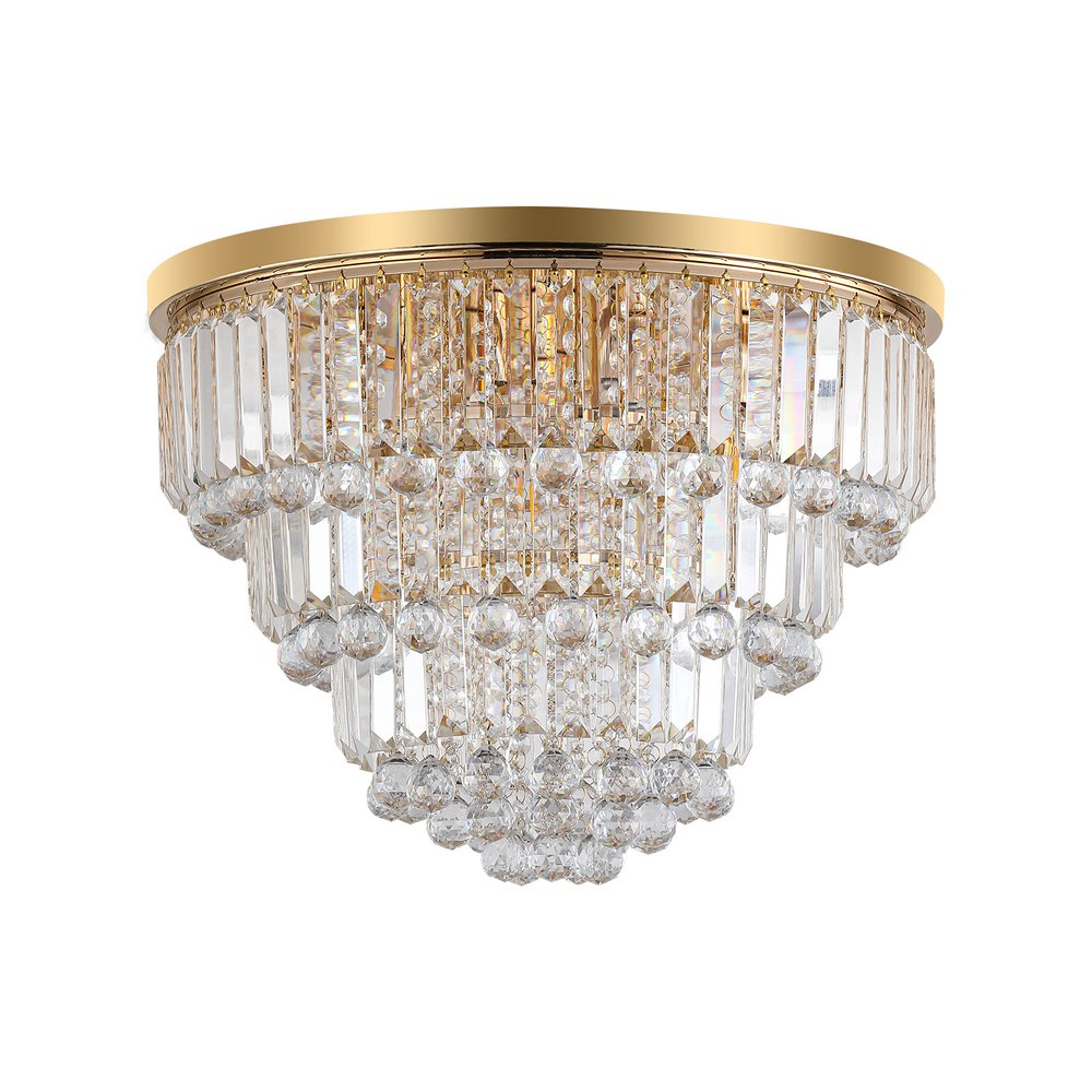 Gold Six Light Crystal Flush Chandelier With Gold Shades