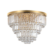 Gold Six Light Crystal Flush Chandelier With Gold Shades