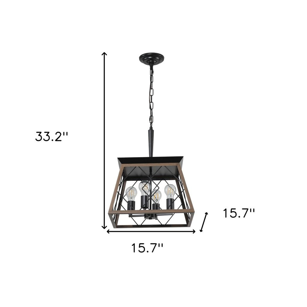 Black Four Light Metal Chandelier With Black Shades