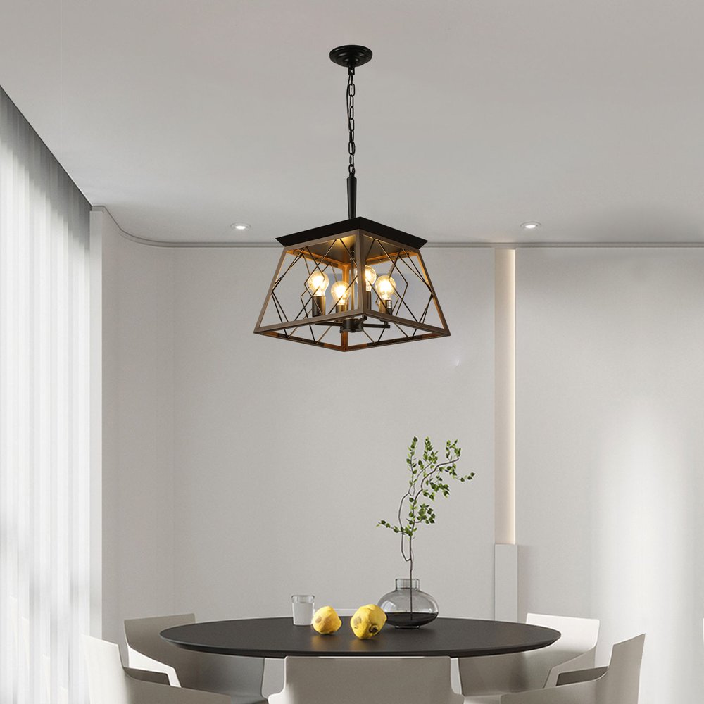 Black Four Light Metal Chandelier With Black Shades