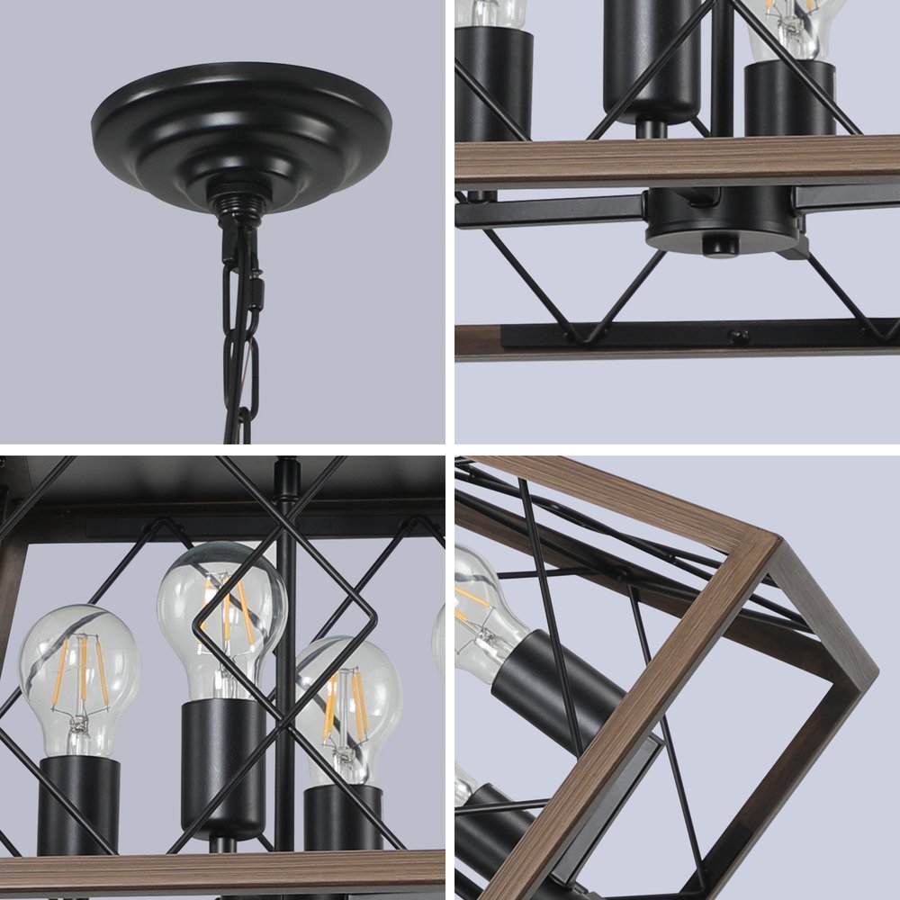 Black Four Light Metal Chandelier With Black Shades