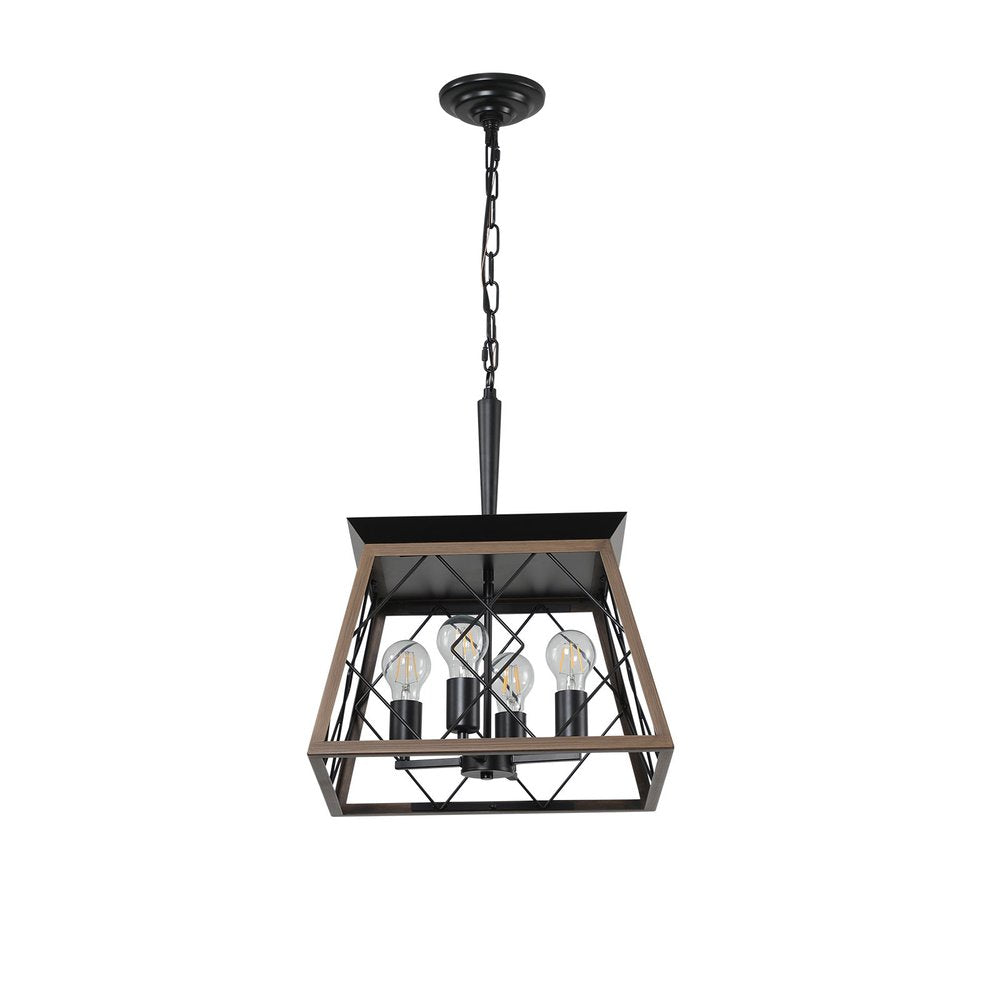 Black Four Light Metal Chandelier With Black Shades