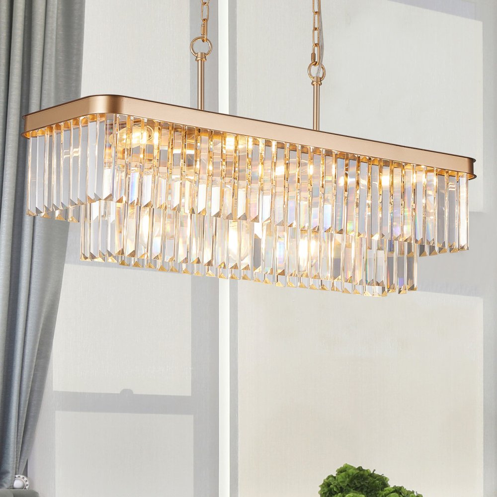 Gold Eleven Light Metal Chandelier With Gold Shades