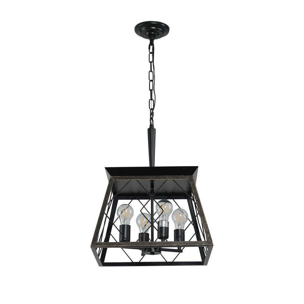 Gold Four Light Metal Chandelier With Gold Shades