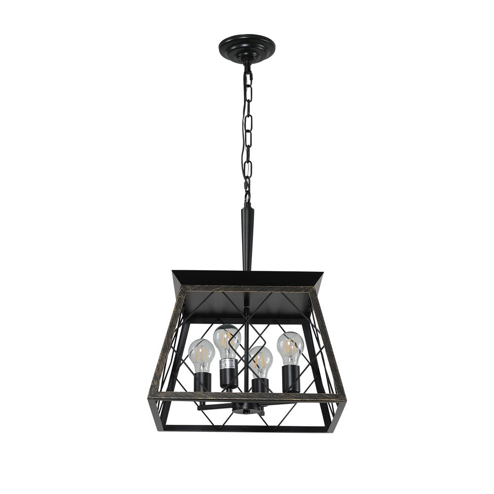 Gold Four Light Metal Chandelier With Gold Shades