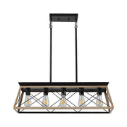 Oak Five Light Metal Chandelier With Oak Shades