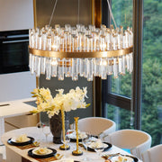 Gold Twelve Light Metal Chandelier With Gold Shades