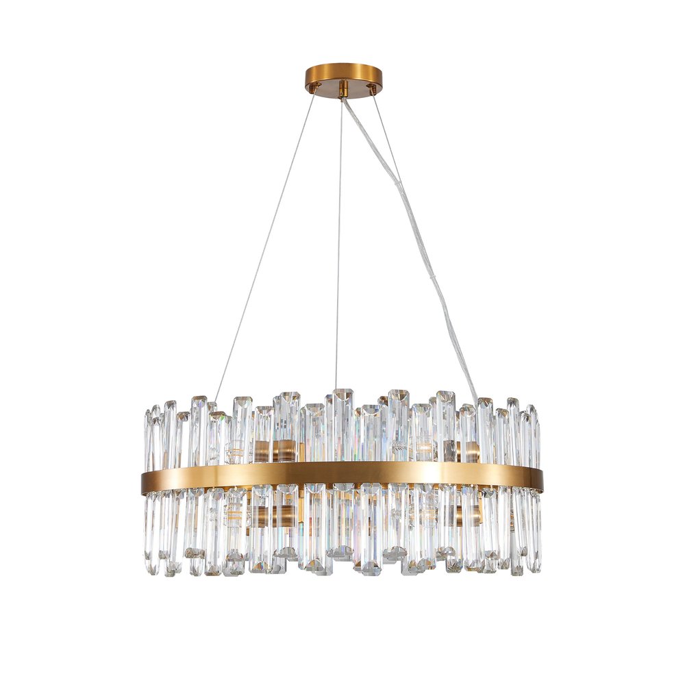 Gold Twelve Light Metal Chandelier With Gold Shades