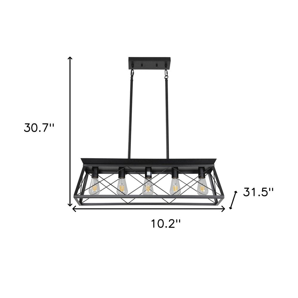 Black Five Light Metal Chandelier With Black Shades
