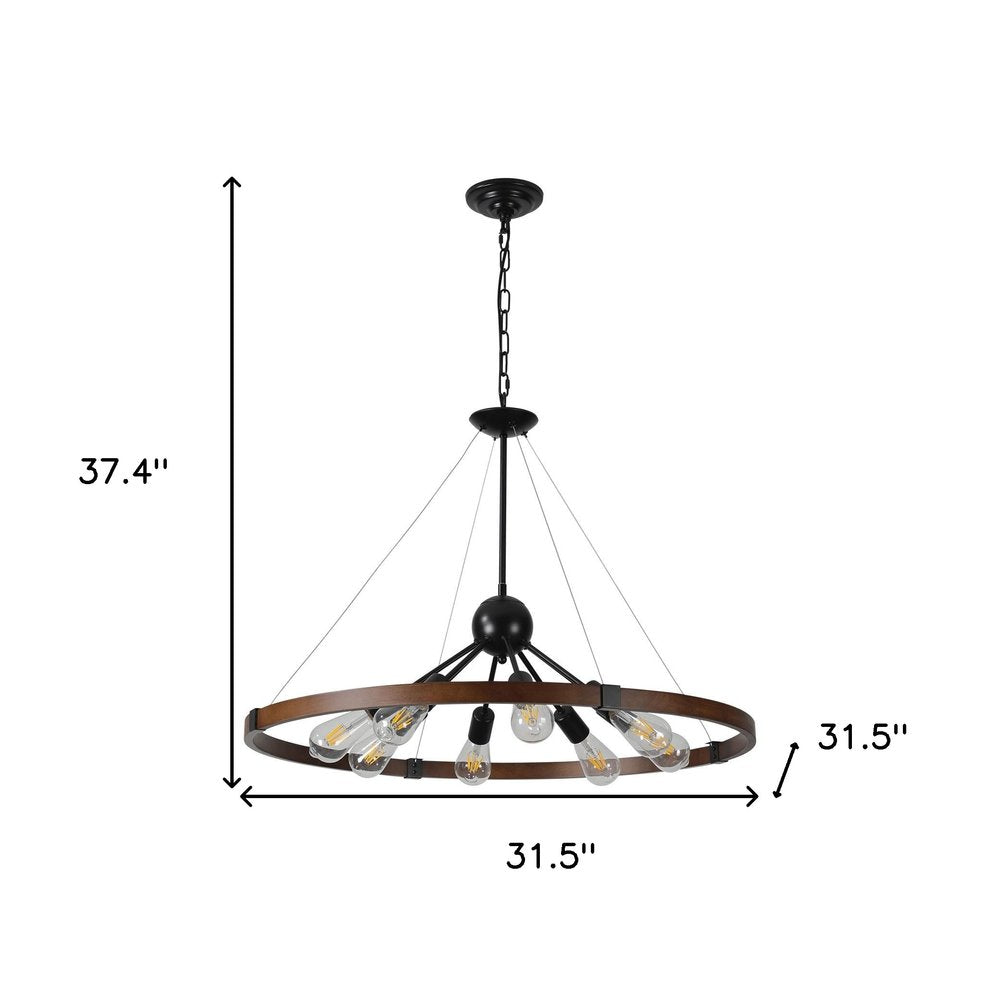 Brown Eight Light Metal Chandelier With Brown Shades