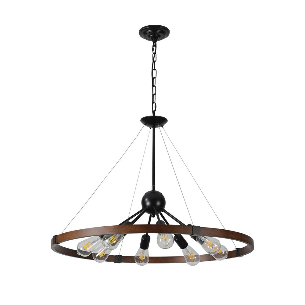 Brown Eight Light Metal Chandelier With Brown Shades