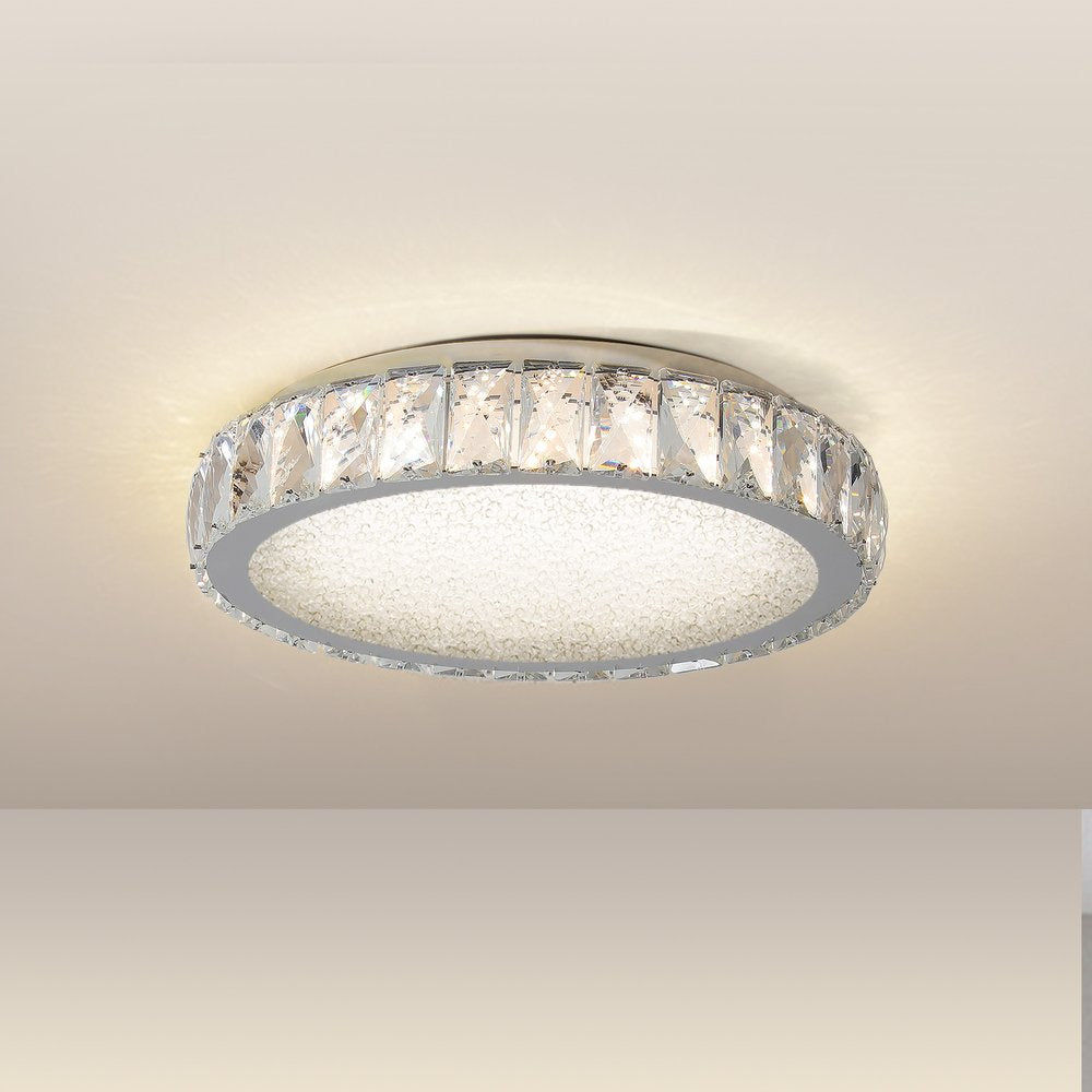 Clear Crystal Flush Chandelier With Clear Shades