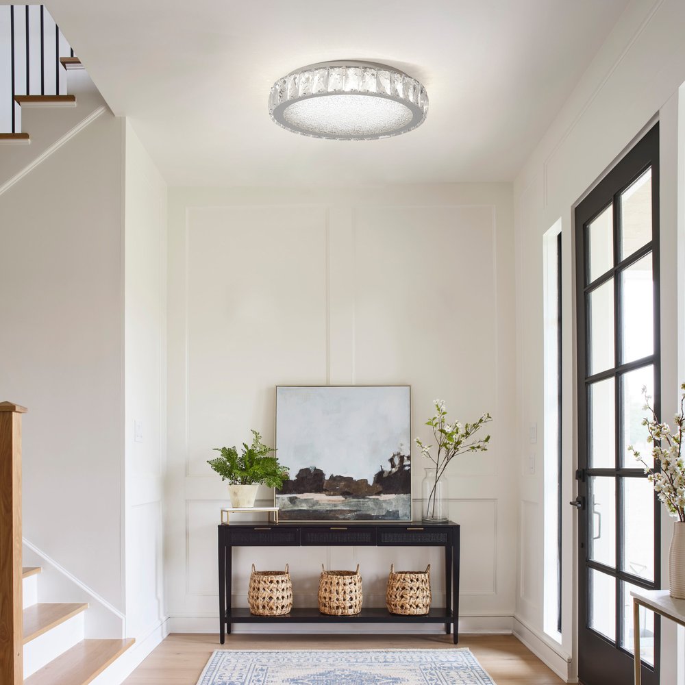 Clear Crystal Flush Chandelier With Clear Shades