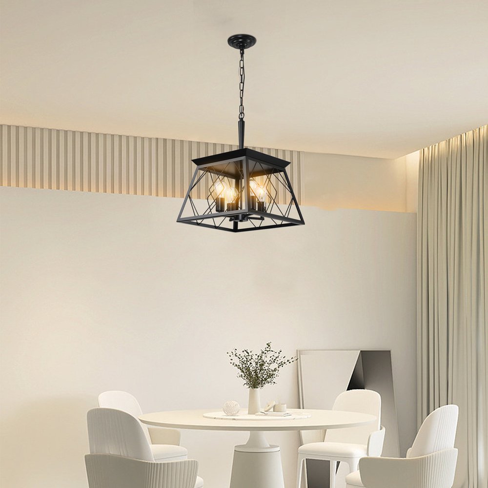 Black Four Light Metal Chandelier With Black Shades