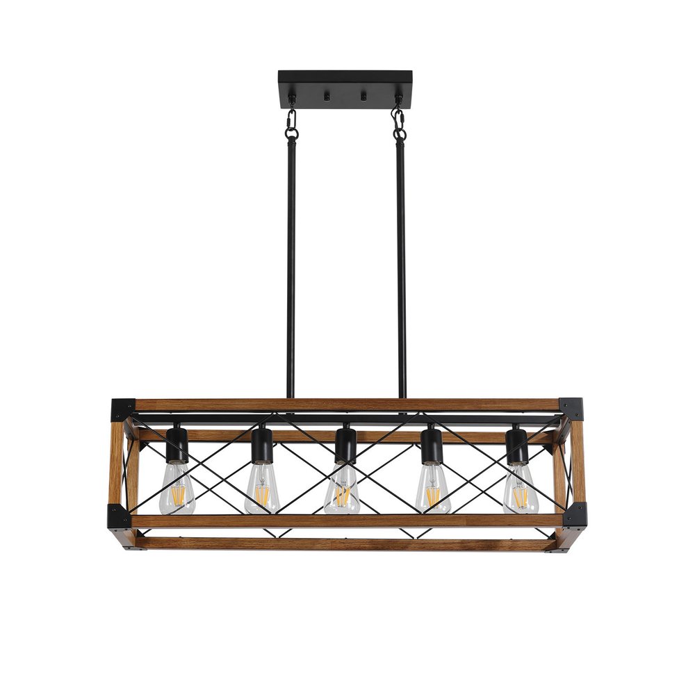 Brown Five Light Metal Chandelier With Brown Shades