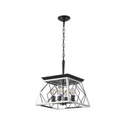 White Four Light Metal Chandelier With White Shades