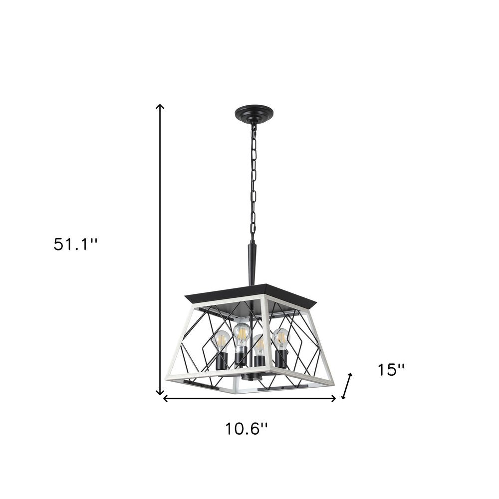 White Four Light Metal Chandelier With White Shades