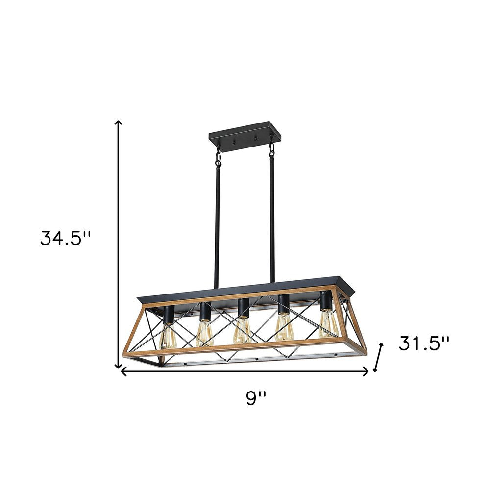 Brown Five Light Metal Chandelier With Brown Shades