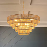 Brown Eight Light Metal Chandelier With Brown Shades