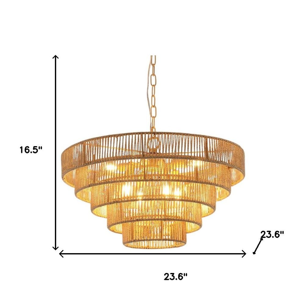 Brown Eight Light Metal Chandelier With Brown Shades