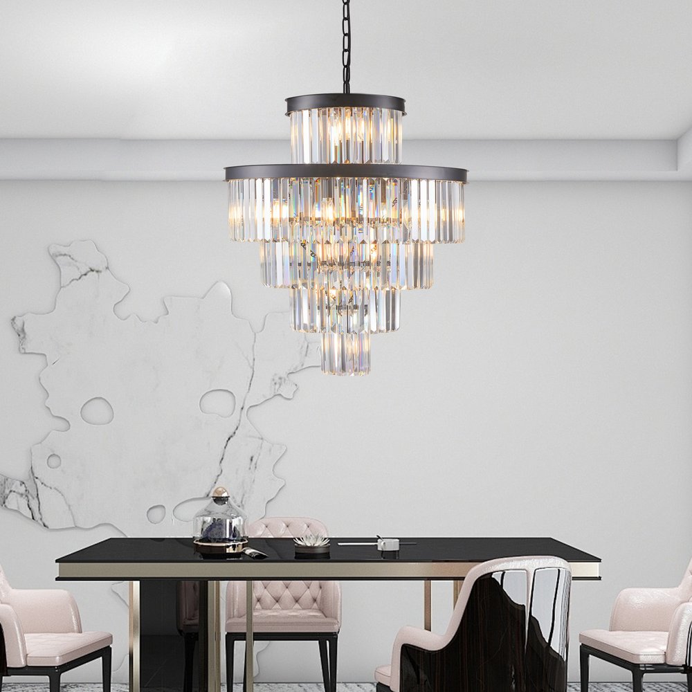 Black Multi Light Metal Chandelier With Black Shades