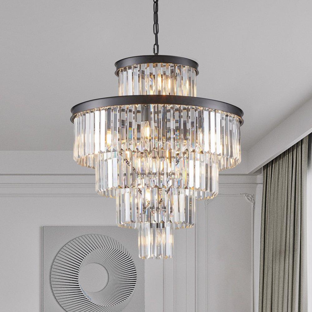 Black Multi Light Metal Chandelier With Black Shades