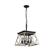 Oak Four Light Metal Chandelier With Oak Shades