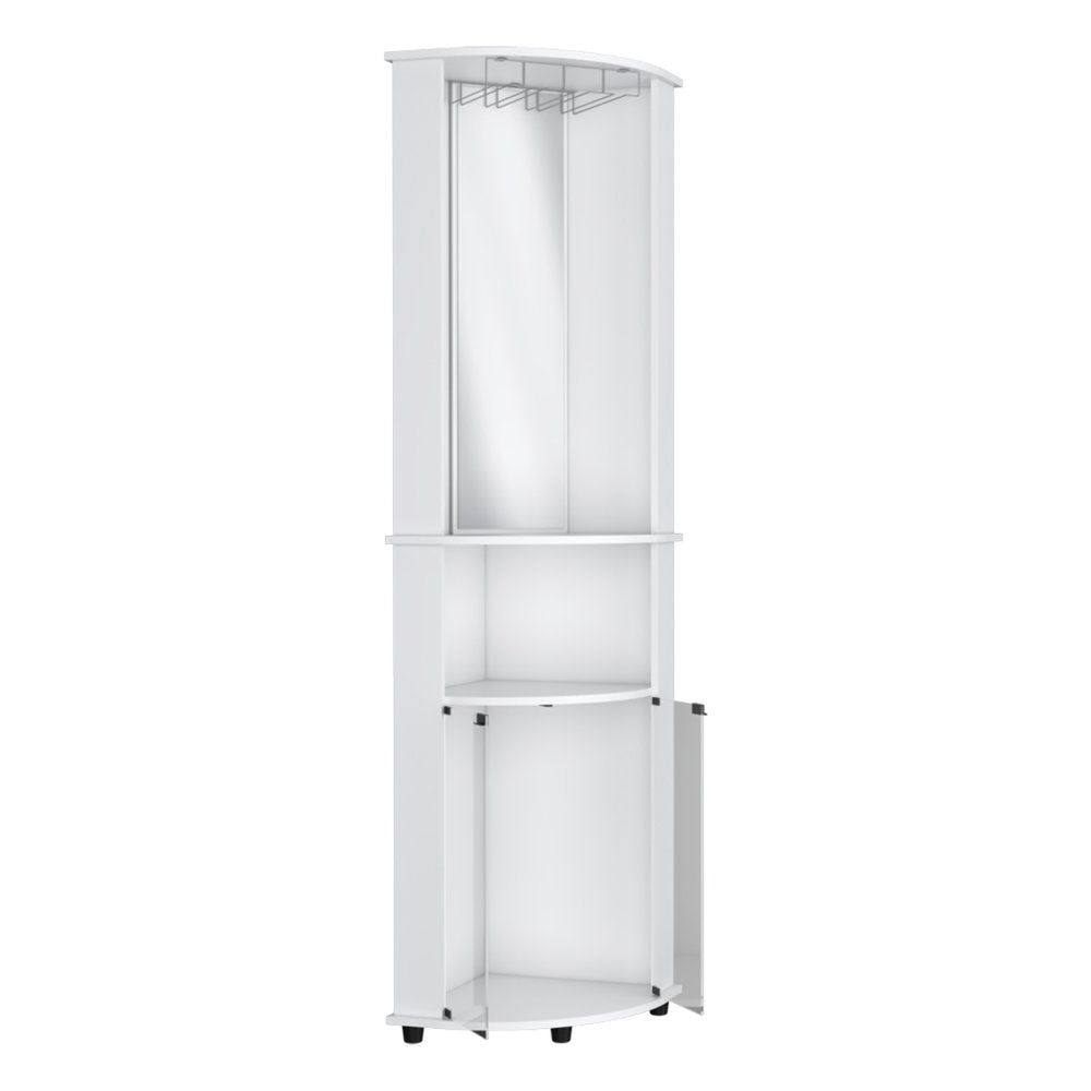 75" White Wood Corner Bar Cabinet With Three Shelves