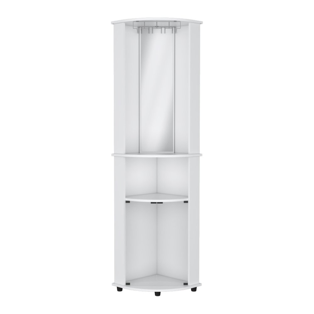 75" White Wood Corner Bar Cabinet With Three Shelves