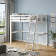 White Slat Solid Wood Twin Loft Bed