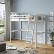 White Slat Solid Wood Twin Loft Bed