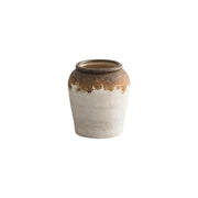 8" Brown And White Color Block Ceramic Round Table Vase