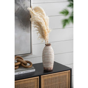 11" Ivory And Brown Round Ceramic Table Vase