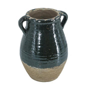 13" Forest Green And Sand Color Block Terracotta Round Jug Vase