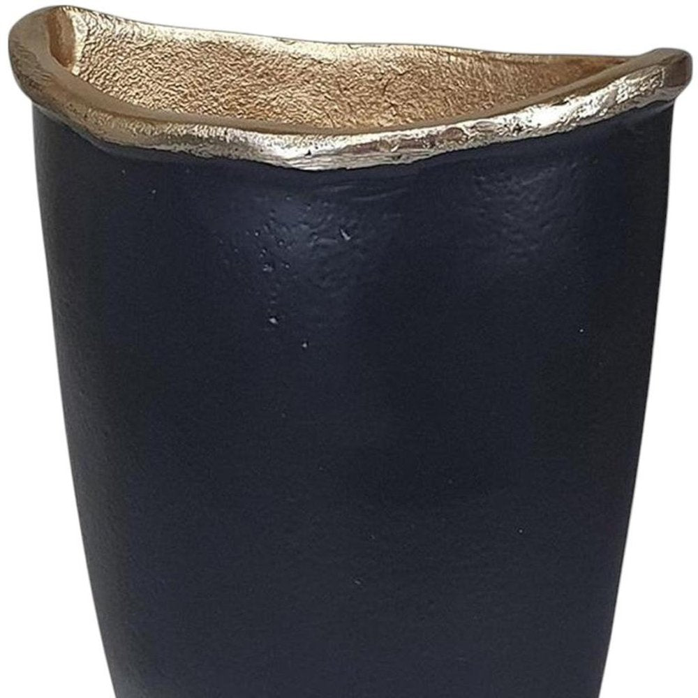 8" Black And Gold Cast Aluminum Oval Table Vase