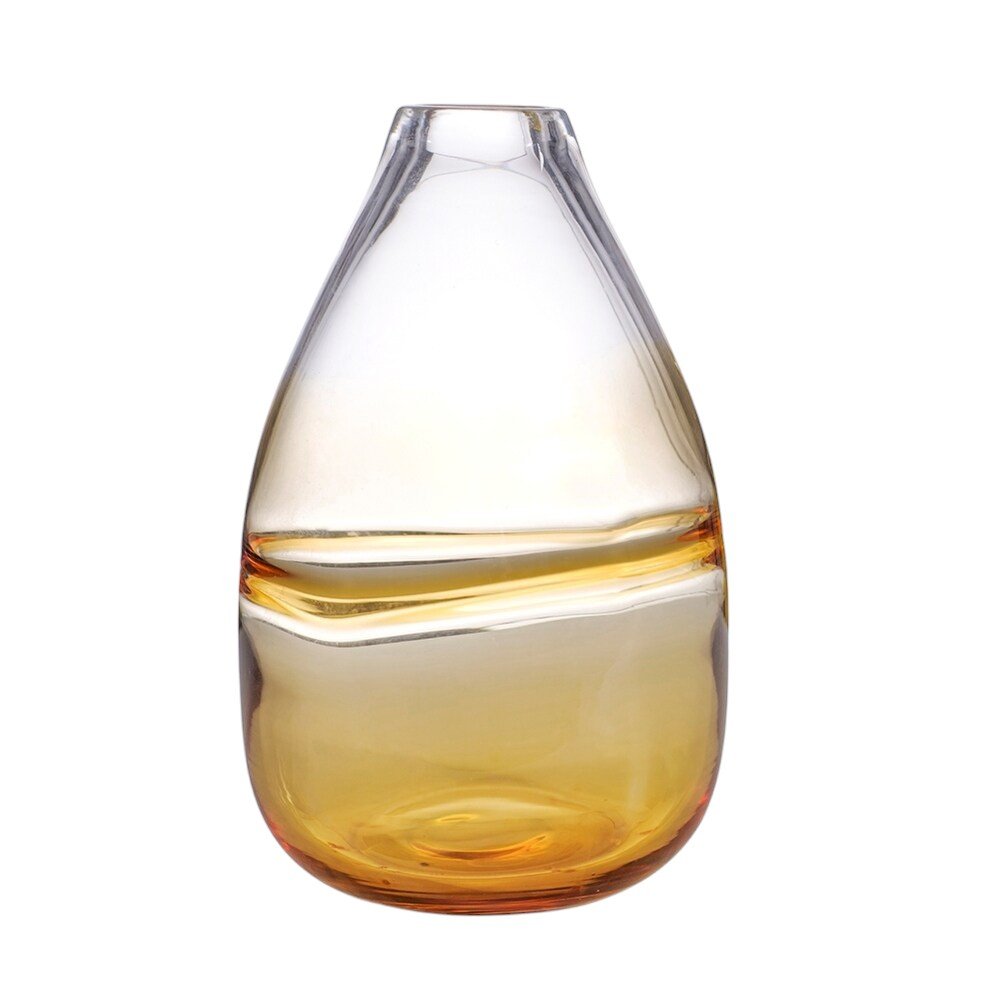 11" Clear And Amber Ombre Glass Round Table Vase
