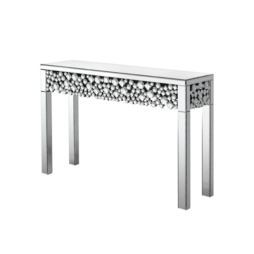 47" Silver Mirrored Glass Faux Crystal Bling Console Table