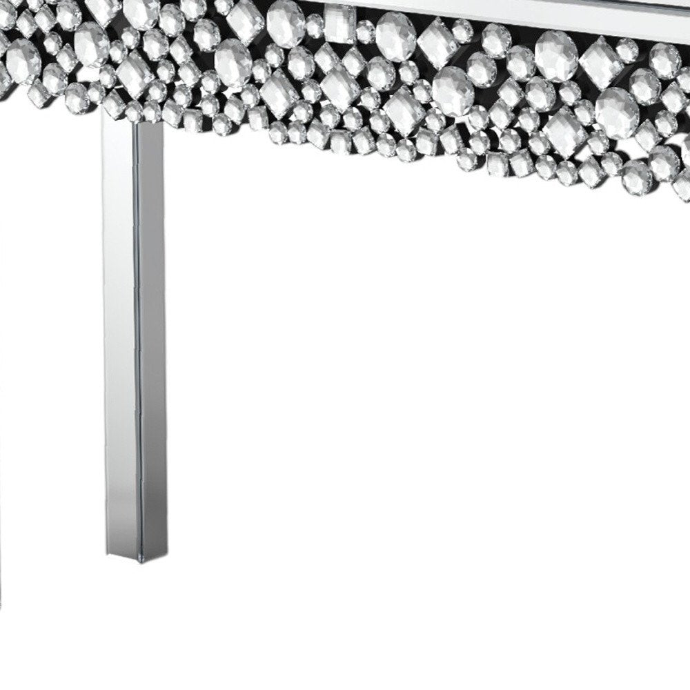 47" Silver Mirrored Glass Faux Crystal Bling Console Table