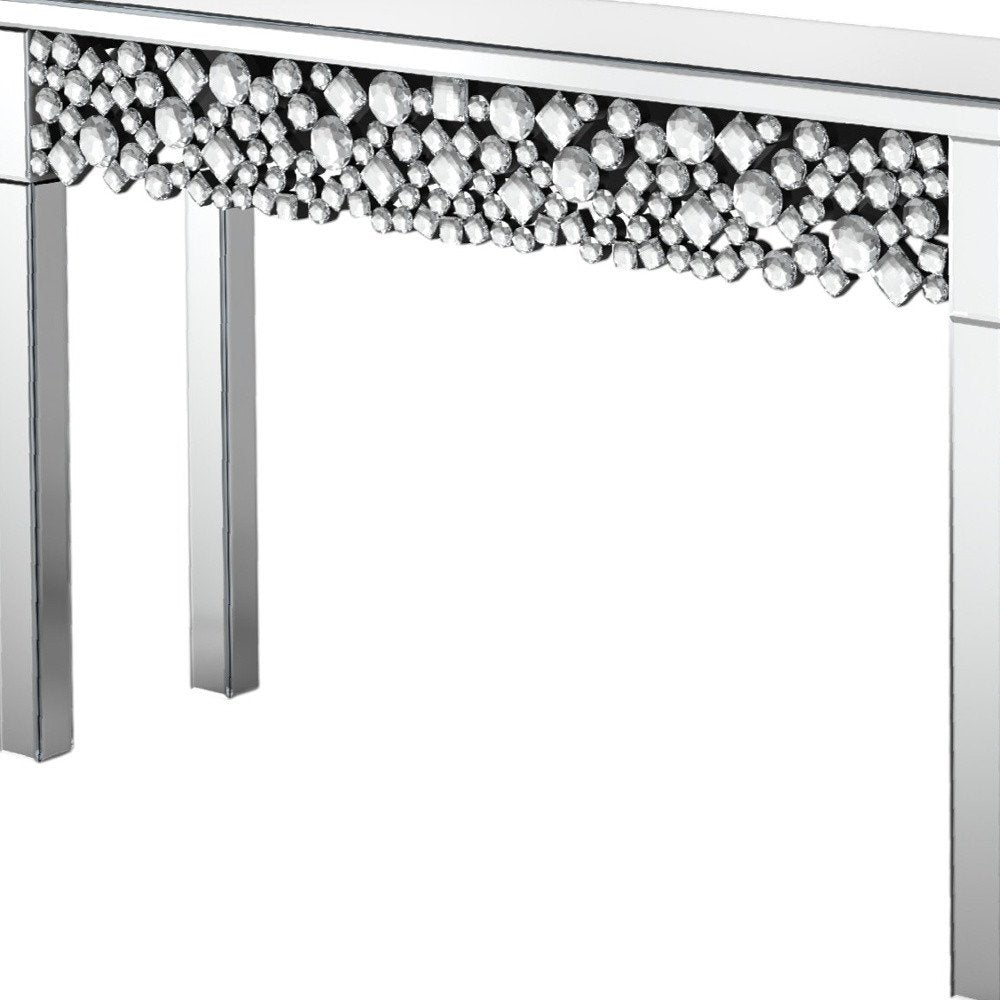 47" Silver Mirrored Glass Faux Crystal Bling Console Table