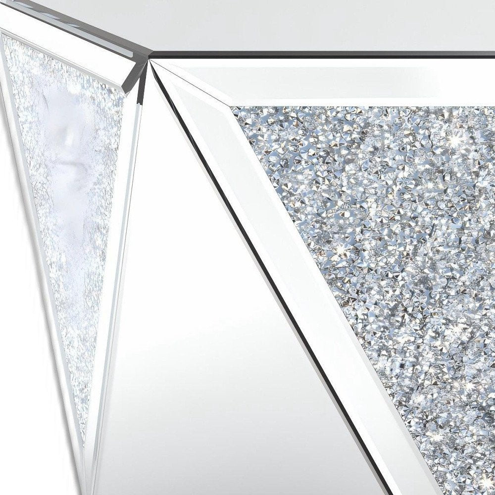 32" Silver Mirrored Glass and Faux Crystal Hexagon Drum Coffee Table