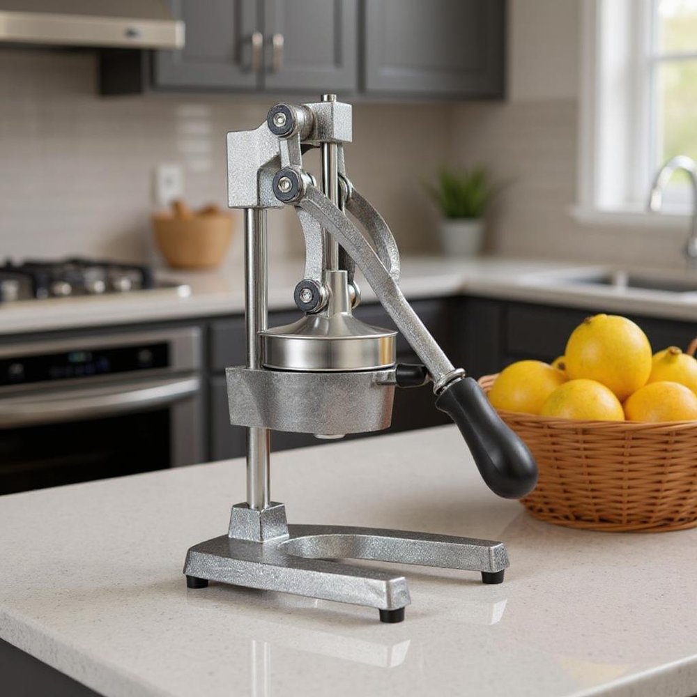 7" Black And Silver Stainless Steel Manual Juicer