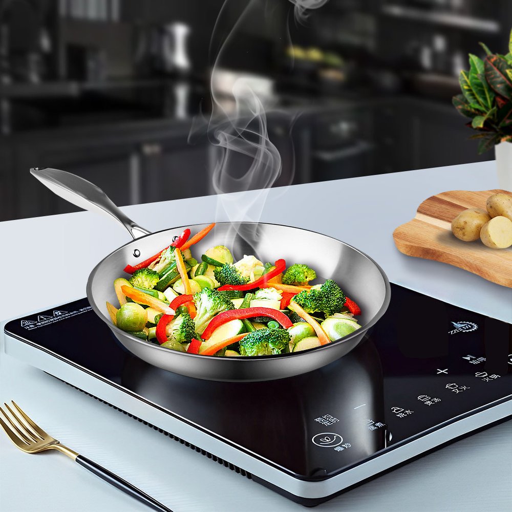 11" Silver Stainless Steel Frying Pan