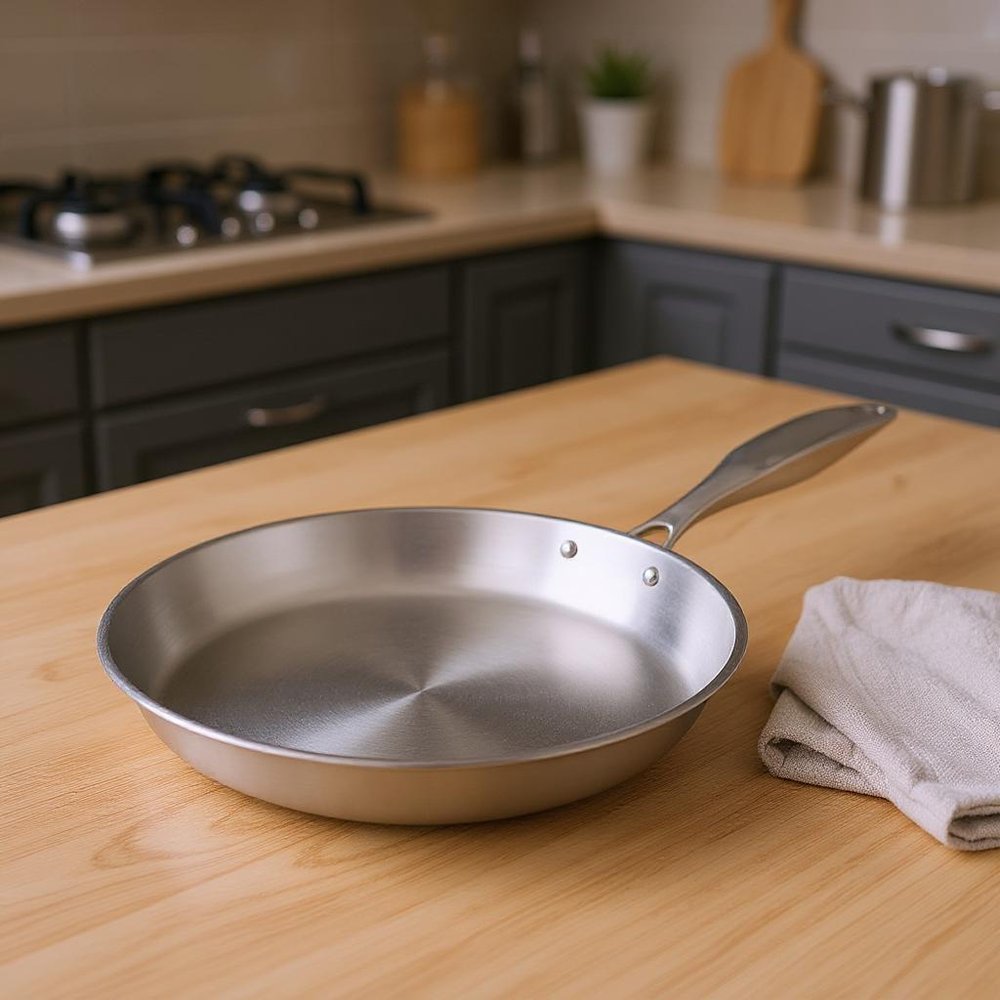 14" Silver Stainless Steel Frying Pan