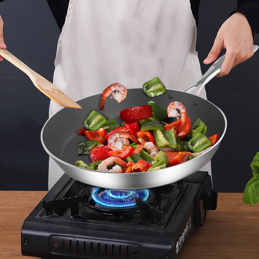 9" Black And Silver Stainless Steel Frying Pan