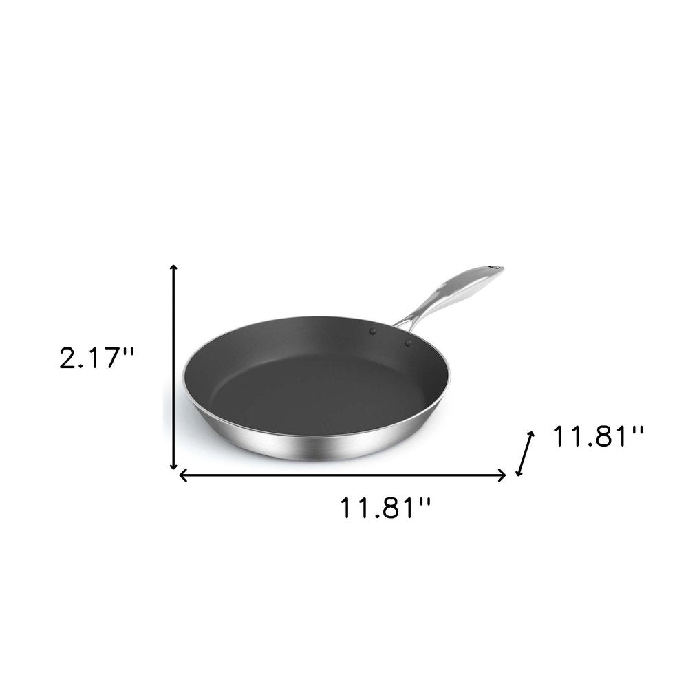 12" Black And Silver Stainless Steel Frying Pan