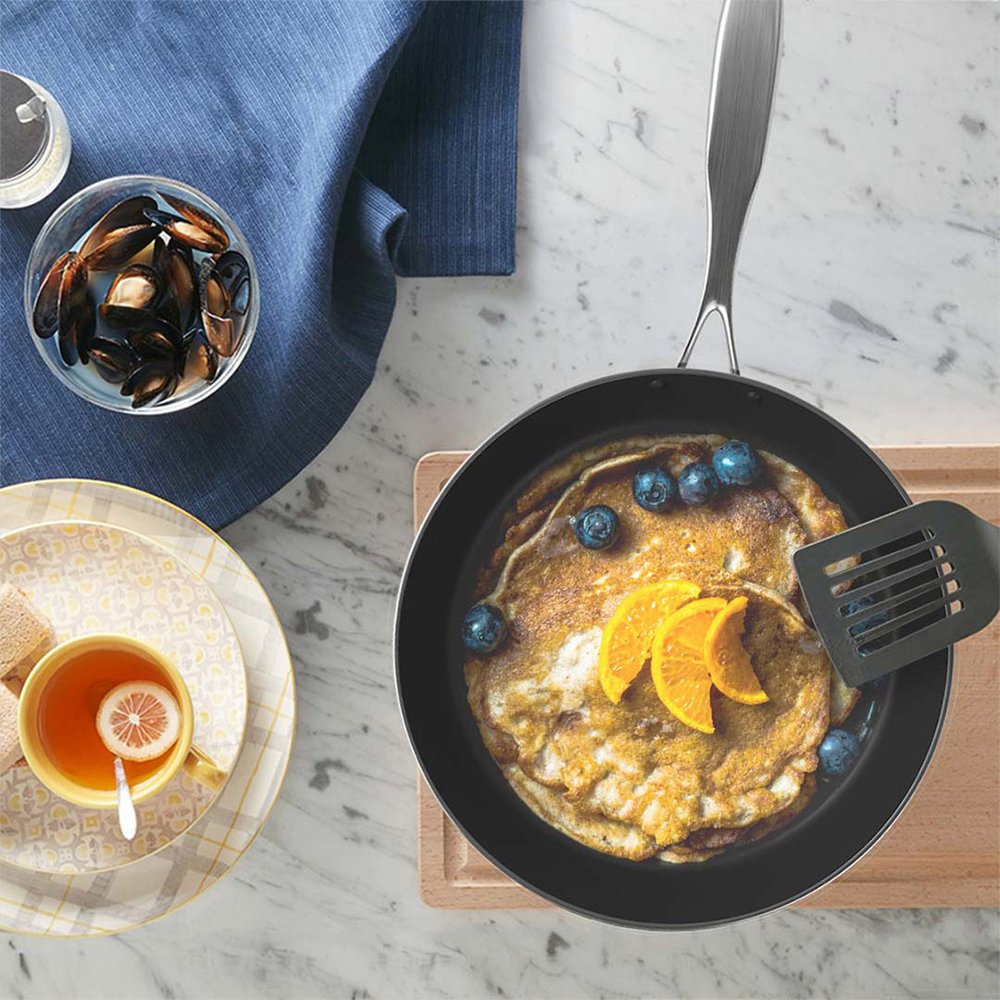12" Black And Silver Stainless Steel Frying Pan
