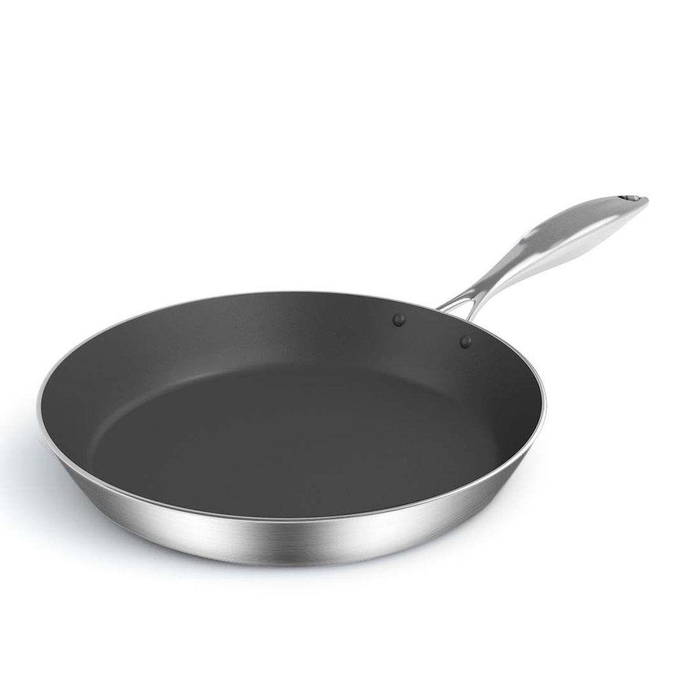 14" Black And Silver Stainless Steel Frying Pan