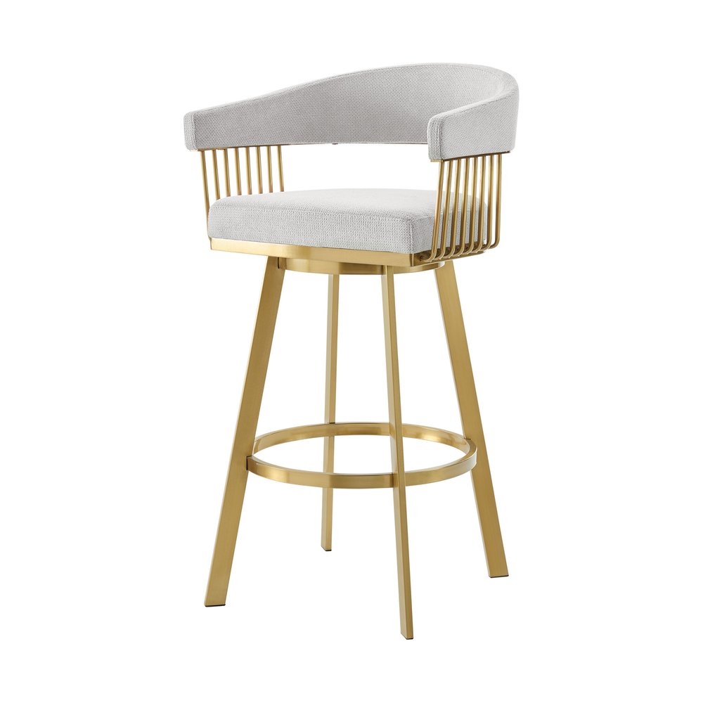 26" Silver and Gold Fabric and Stainless Steel Low Back Counter Height Swivel Bar Chair
