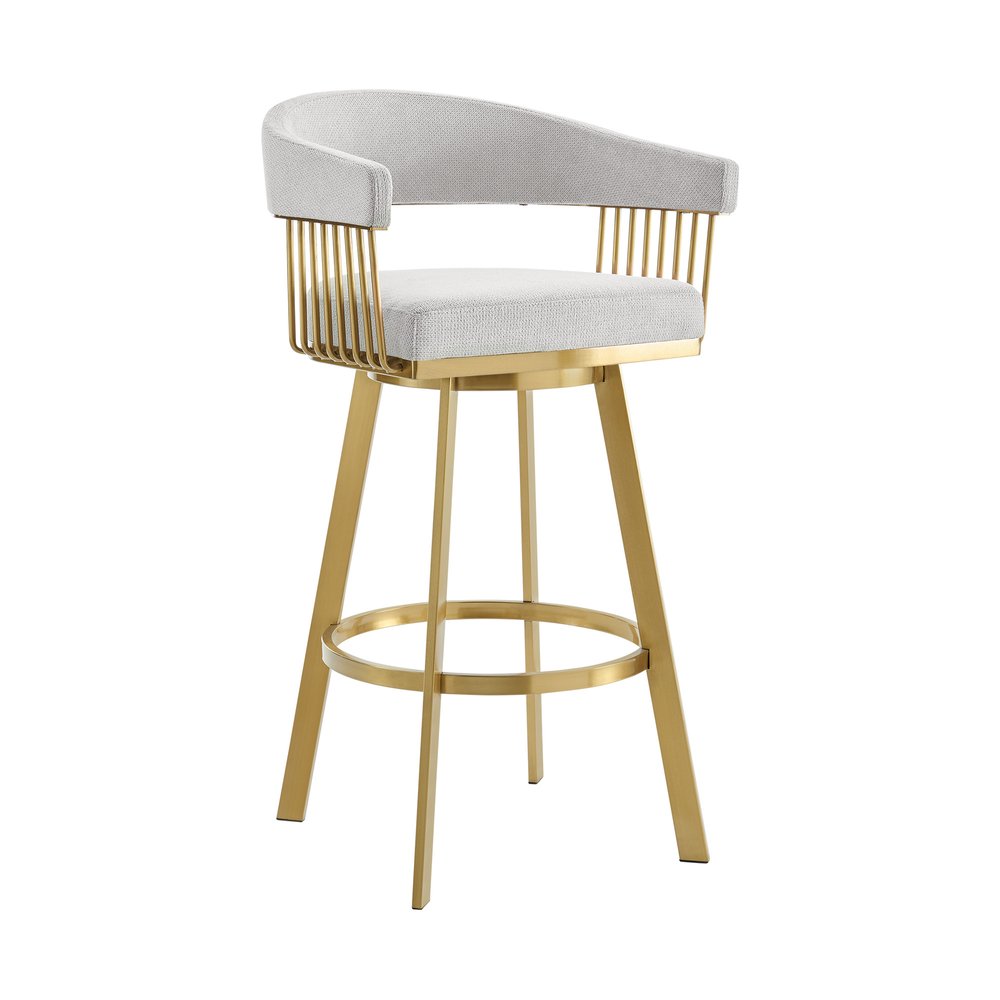 26" Silver and Gold Fabric and Stainless Steel Low Back Counter Height Swivel Bar Chair