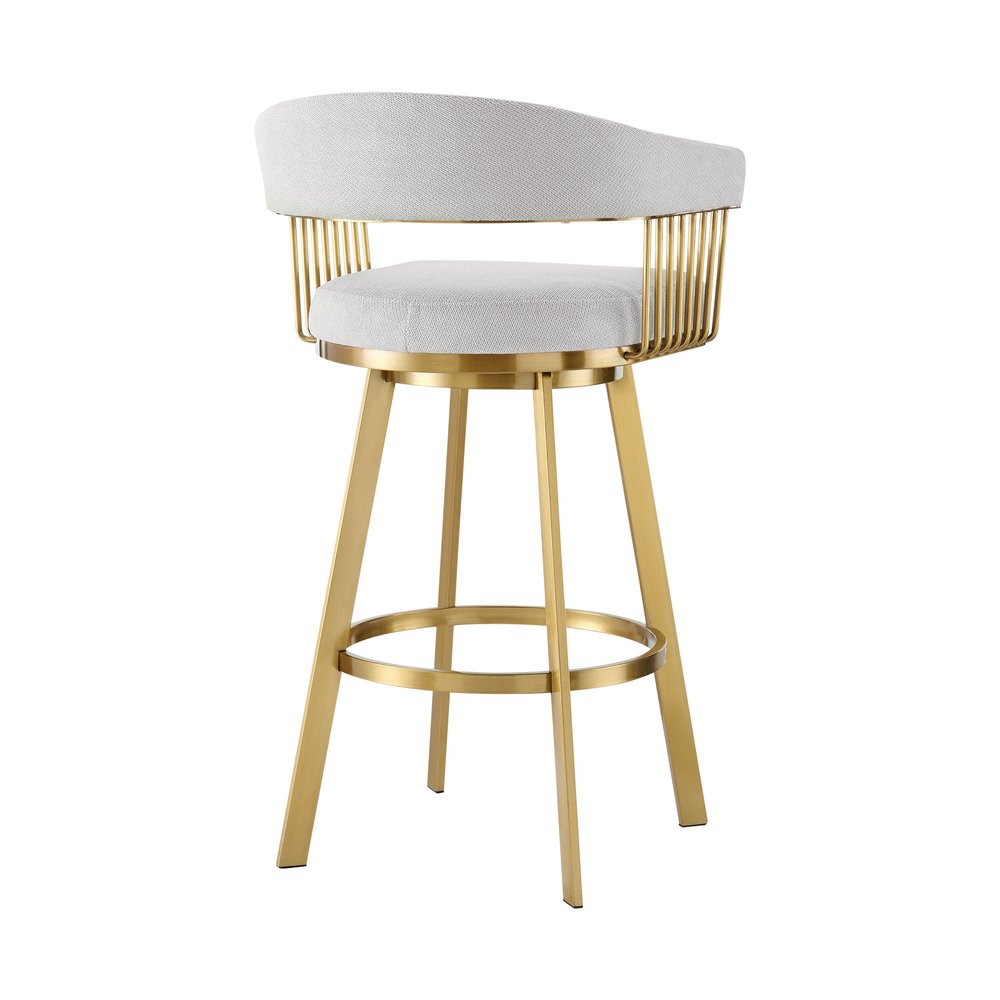 26" Silver and Gold Fabric and Stainless Steel Low Back Counter Height Swivel Bar Chair